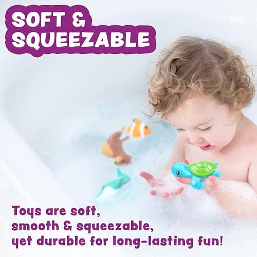 Tub Works® Marine™ Mold Free Bath Toys, 6 Pack | Sealed, No Hole Bath Toys Design Keeps Moisture Out | Soft, Squeezable & Float on Water | Easy-Grip Baby & Toddler Bath Toy Set | Great Baby Pool Toys thumbnail 5