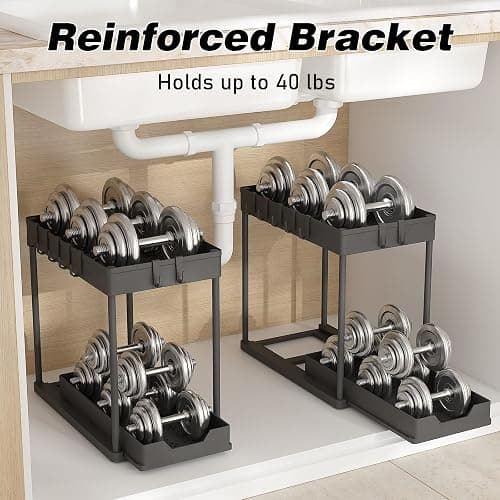 Meltrck Küchen Organizer - 2 Stück Unter Waschbecken Regal Organizer - Ausziehbares Lagerregal Organizer mit 16 Haken,Schwar thumbnail 11