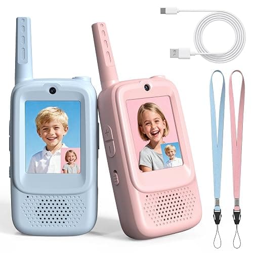 Rush Deer Video Walkie Talkies for Kids, 2 Pack Rechargeable Video Intercom Kids Walkies Talkies with HD Camera & Voice, Indoor Outdoor Games,Camping, Hiking for Boys Girls 3-14,Blue/Pink - Image 1