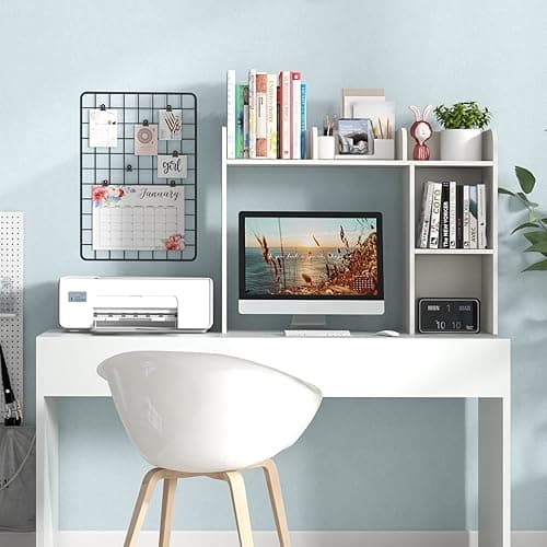 Tangkula Desktop Bookshelf, Countertop Storage Hutch with 5 Shelves for Computer Desk, Desktop 3-Tier Display Rack, Multipurpose Wood Desktop Hutch Storage Organizer for Dorm Office Home - White-5 Shelves thumbnail 8