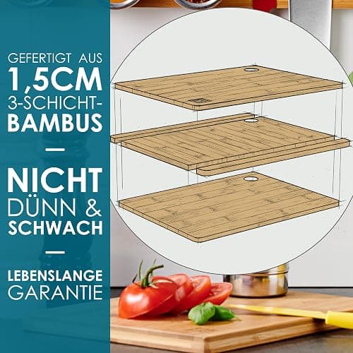 Schneidebrett Holz (3er Set) - 3 Extra Dicke Bambus-Schneidebretter - 33 x 22 cm / 28 x 22 cm / 22 x 15 cm - Die Perfekte Holzbrett Küche, Brotbretter und Servierbretter - von LARHN thumbnail 4