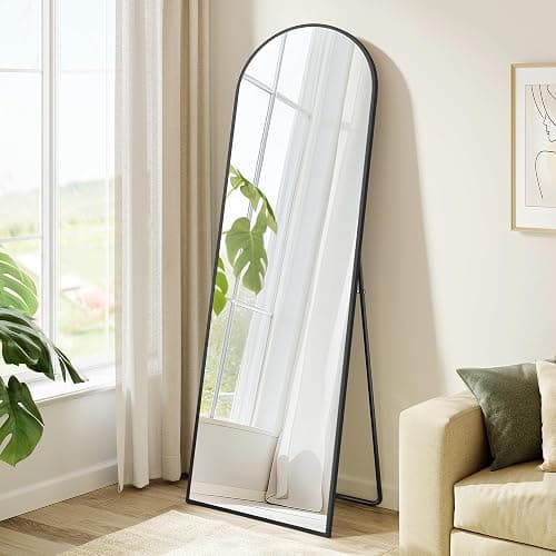 SONGMICS Full Length Mirror, 150 x 40 cm, Arched Full Body Mirror with Stand, Aluminium Alloy Frame, Tempered Glass, for Bedroom, Living Room, Cloakroom, Ink Black LFM035B01 - Image 1