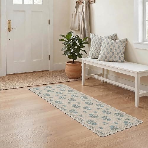ORTIGIA Scalloped Easy Jute 2x6 Kitchen Runner Rug Vintage Blue Floral Farmhouse Washable Rug Non-Slip Outdoor Carpet for Entryway Indoor Hallway Patio Laundry Room thumbnail 7