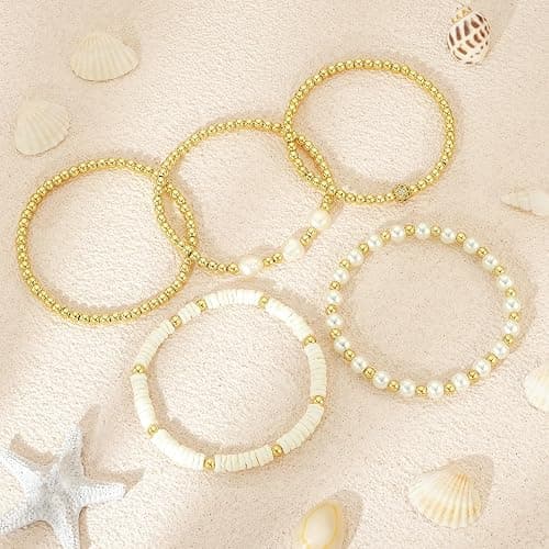 jollone Gold Bracelets for Women Gold Bracelet Stack Pearl Beaded Bracelets for Women 14K Gold Plated Stretch Bead Ball Bracelet Sets Jewelry for Mother's Day Birthday Gifts thumbnail 2