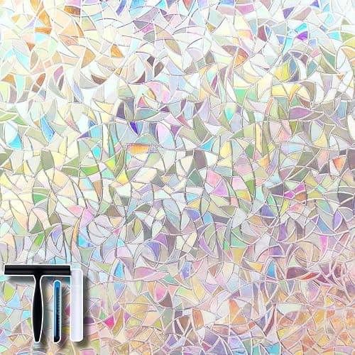 Volcanics Window Privacy Film with Installation Tools, Static Window Clings Vinyl 3D Decals Stickers Rainbow Window Film for Glass Door Heat Control Anti UV 17.5 x 78.7 Inches - Image 1