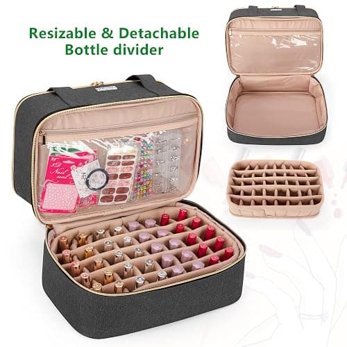 BAFASO Nail Polish Organizer Holds 40 Bottles (15ml - 0.5 fl.oz) and a Nail Lamp, Nail Polish Carrying Case with Manicure Tools Storage Sections (Bag Only), Black thumbnail 4