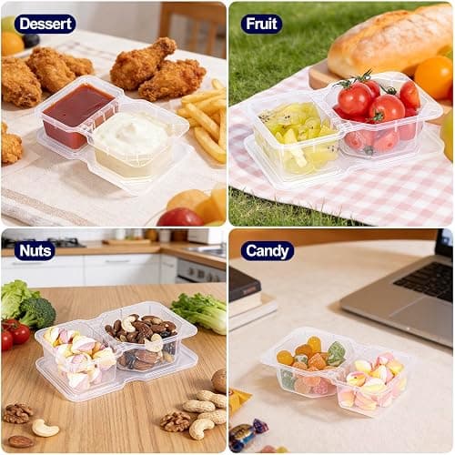 Sxueg Snack Containers with Lids, Thick 8 oz Small Plastic Snack Boxes 2 Compartments for Portion Control and Meal Prep Lunch Food Sauce Containers for On-the-Go Meal, Camping, Travel, Office, 12 Sets thumbnail 7