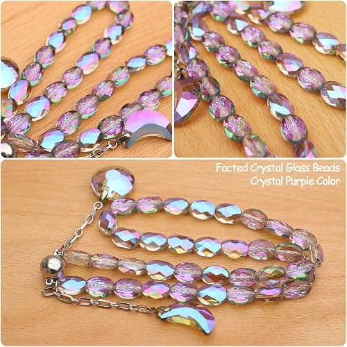 PEDOBO Magnetic Curtain Tiebacks, 2 Pack Crystal Beaded Sun & Moon Pendants Sheers/Draperies Holdbacks for Window Home Office Decor (Purple) thumbnail 2