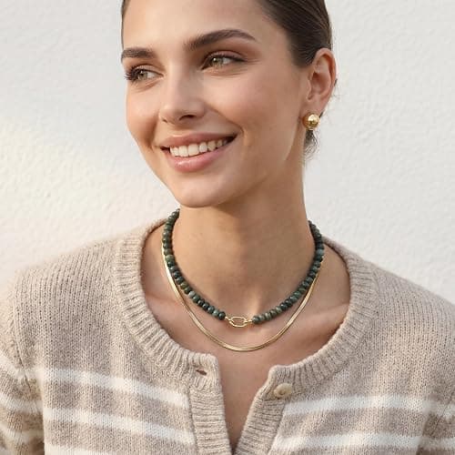 ROISE LADY Beaded Natural Stone Necklaces for Women Choker Gemstone Bead Summer Beach Jewelry Necklace thumbnail 2