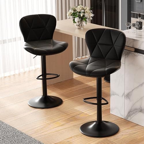 Nalupatio Modern Bar Stools Set of 2, Adjustable Faux Leather Upholstered Swivel Bar Stools, Counter Height Bar Chairs with Back for Kitchen Island, Black - Image 1
