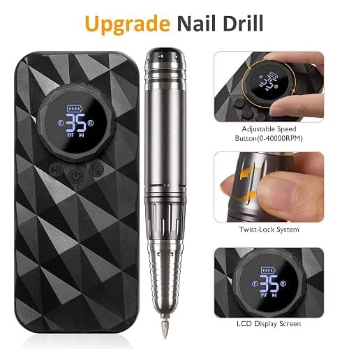 Sunvivi Electric Nail Drill , 40000RPM Powerful Electric Nail File Portable Nail Drill with 11 Drill Bits Rechargeable Efile for for Acrylic Nails Gel Polishing thumbnail 3