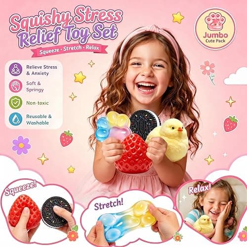 4Pcs Big Taba Squishy Fun Box Toys Kit Set, Including Strawberry Paw Chick Cookies, Stress Relief Squeezee Fidget Squishy Toys Pack, Cheap Squishies Party Favors Birthday Xmas Gifts for Kids Adults thumbnail 2