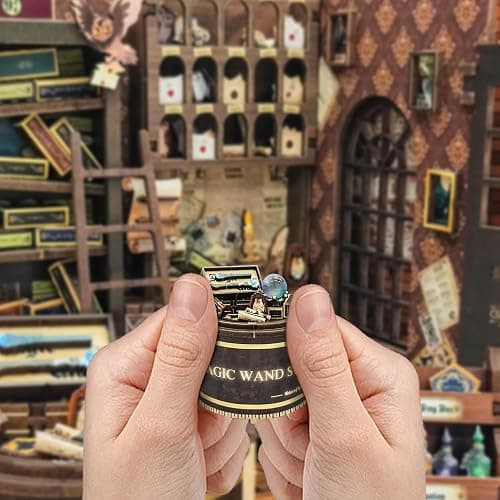 CUTEROOM Book Nook Kit for Adults, 3D Wooden Puzzle DIY Miniature Dollhouse Booknook Kit, Tiny House Building Kit with LED Light for Bookshelf Insert Decor- Magic Wand - Magic Wand thumbnail 6