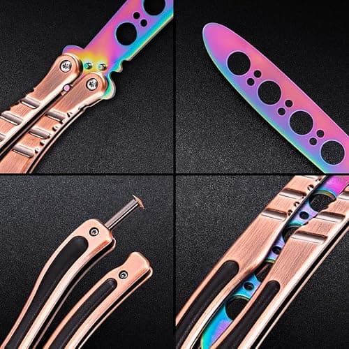 Butterfly Knife - Balisong Trainer - Multicolor Practice Butterfly Trainer with Sure Spring Latch - Balisong Knives NOT Real NOT Sharp Blade - Full Stainless Steel Fake Dull Trick CSGO Fidget Toy K01A thumbnail 6