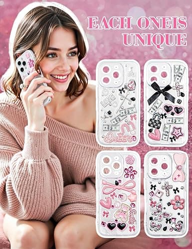 RQAYE Junk case charms,Junk Phone Case Charms Kit,Pink Charms for Customizing Diy Cases,With Cute Bow,Flatback Pearls thumbnail 6