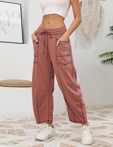 Athlisan Womens Baggy Barrel Pants Wide Leg Lounge Drawstring Sweatpants with Pockets thumbnail 3