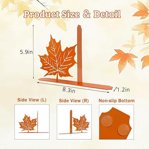 Maple Leaf Decor Bookends Leaves Decor for Fall Cute and Unique Novelty Book Ends for Kids Flower and Plant Room Decor(Orange Yellowk) thumbnail 3