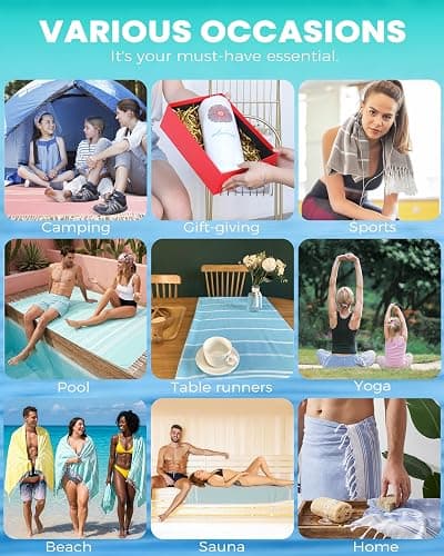 Turkish Beach Towels Vacation Essentials with Bag Quick Dry Sand Free Soft Absorbent Adult Bath Pool Swim Long Wide Stripe Towel Cloud Linen Sandfree Mat Summer Thing Lightweight Thin Travel Blue thumbnail 7