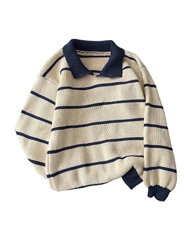 Floerns Women's Collared Striped Sweaters Preppy Oversized Knit Fall Pullover Sweater - Image 1