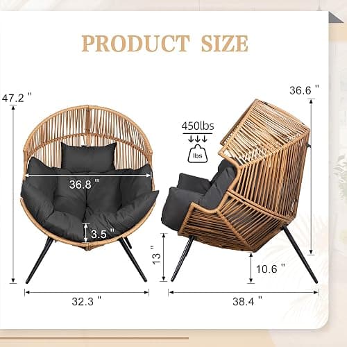 Vongrasig Outdoor Wicker Egg Chair PE Rattan Chair with Cushion, Oversized Patio Lounge Chair for Outdoor, Indoor, Balcony, Backyard, Garden, Black thumbnail 2