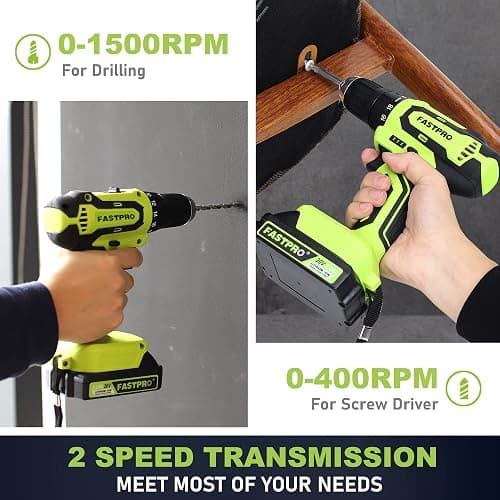 FASTPRO 177-Piece 20V Cordless Lithium-ion Drill Driver and Home Tool Set, Household Repairing Tool Kit with Drill in Storage Case, Green thumbnail 5
