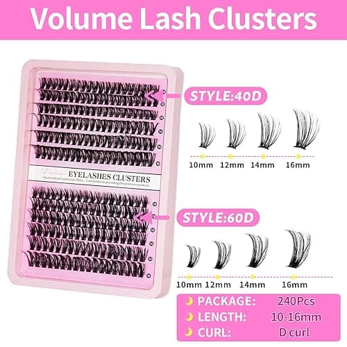 Azenlo Lash Extensions Cluster DIY Lashes 240pcs 40D 60D 10-16mm Eyelash Clusters Individual Lashes Lash Kit Think Band Lash Kit(40D+60D Kit) - 40D+60D KIT 240PCS thumbnail 2