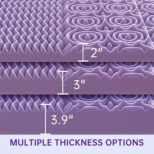 MUXHOMO 2 Inch 7-Zone Full Mattress Topper, Egg Crate Foam Mattress Topper Full Size for Back Pain, Lavender Cooling Gel Infused Bed Pad, CertiPUR-US and Oeko-TEX Certification (54"×75") thumbnail 3