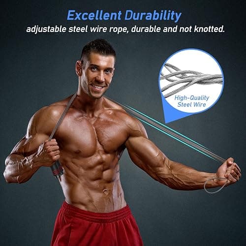 Blukar Springseil, Speed Rope Verstellbar mit Hautfreundlichen Schaum Griffe, 3 Meter Länge Einstellbar, Rutschfest und Ideal für Fitness & Ausdauer & Seilspringen, geeignet für Erwachsene thumbnail 3
