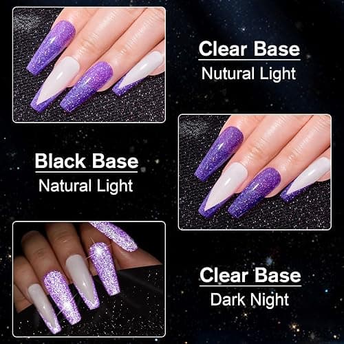 INPING Gel Nail Polish, 10 Colors Reflective Glitter Gel Polish Set, Navy Blue Black Gold Silver Purple Pink Sparkle Shiny Diamond Flash In Darknight UV Nail Varnish for Disco DJ Dazzling Nail Art thumbnail 6