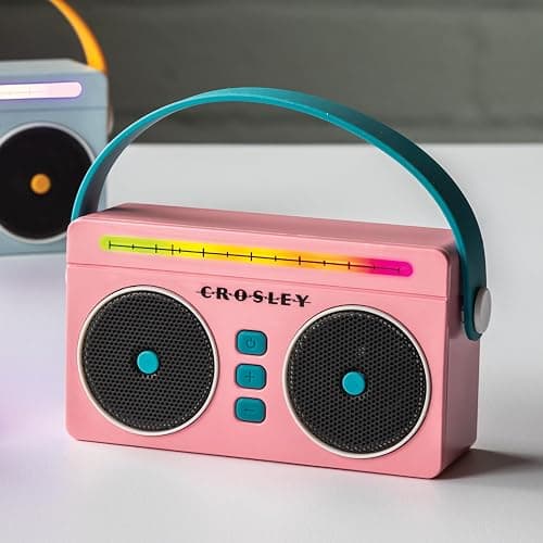 Crosley CR3050A-FG Mini Boombox Portable Bluetooth Speaker, Flamingo | Bluetooth In, 5 Color-Changing Light Modes, LED Lights Sync with Music, Rechargeable Lithium-Ion Battery thumbnail 6