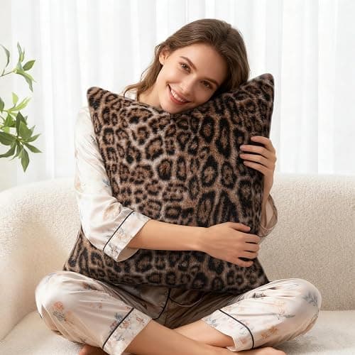 cygnus Faux Fur Cheetah Print Pillow Covers 18X18 inch Set of 2 Leopard Couch Pillowcase Fluffy Fuzzy Decorative Square Throw Pillows for Couch Sofa Living Room Bedroom Decor thumbnail 2
