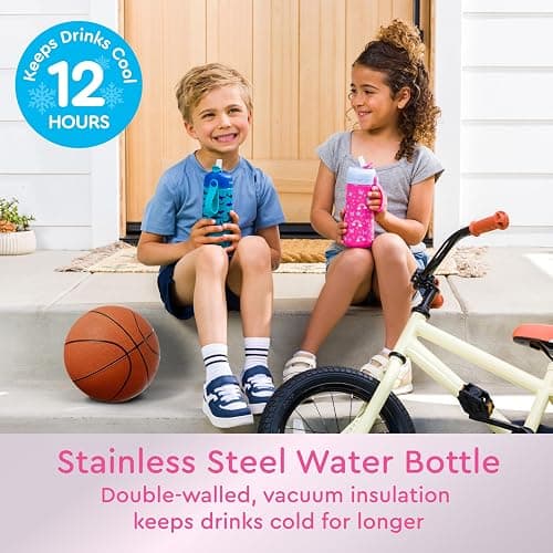 Bentgo® Kids Stainless Steel Insulated Water Bottle - Leak-Proof; Keeps Cool for 12 Hours; Durable, BPA-Free, Dishwasher Safe 14 oz. Cup for Ages 3+ for School/Sports/Daycare (Rainbows & Butterflies) thumbnail 3
