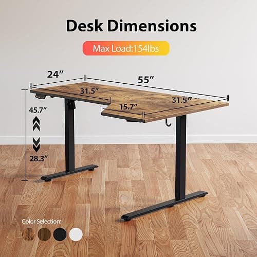 Agilestic Electric Standing Desk, L-Shaped 55 Inches Height Adjustable Desk, Sit and Stand up for Work Office Home, Ergonomic Rising Computer Table for Home Office with Splice Board, Rustic Brown thumbnail 3