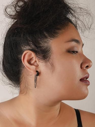 Sacina Huggie Hoop Earrings, Gothic Emo Punk Grunge Earrings, Goth Jewelry, Christmas Jewelry Gifts for Women thumbnail 3