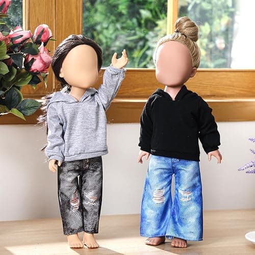 Bencailor 8 Pieces 18 Inch Doll Clothes Dolly Girl Accessories Cotton Sweaters Denim Pant Regular Outfit Clothing for 18 Inch Doll(Black,White,Grey,Pink) thumbnail 2