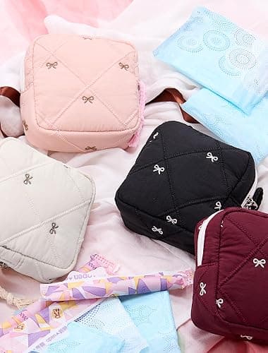 SERTRI Quilted Bow Period Bag, Period Pouches for Teen Girls Women(Red) | Tampon Holder for Purse Sanitary Bags, Feminine Product Sanitary Napkin Storage Bag, Pad Bag Pouch Period Gifts for Girls thumbnail 7