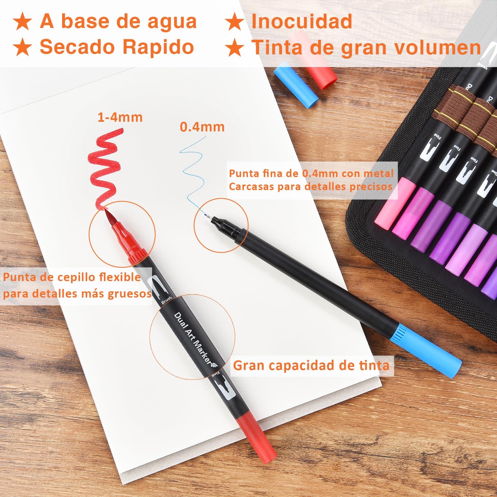 72/100/120 Colores Plumones Doble Punta Pencil, POVOLE Marcadores a Base de Agua No Toxico, Cepillo de Nailon 1-2mm y Punta Fina 0.4mm Para Niños y Adultos, Colorear Lettering Dibujar Caligrafía - 72 Colores thumbnail 2