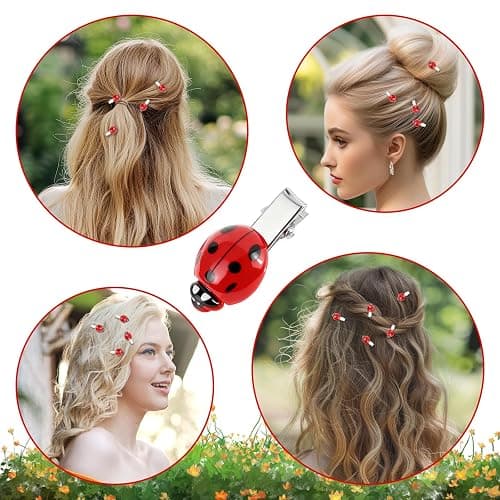 10 PCS Fun Ladybug Hair Clips, Cute Lady Bug Barrettes Funky Insect Hair Clips Whimsical Accessories for Girls Women Back to School Halloween Cosplay Themed Party thumbnail 5