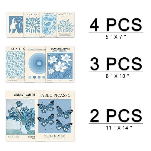 Blue Wall Art Poster Prints,Set of 9 Matisse Wall Decor for Dorm Bedroom,Trendy Aesthetic Pictures for Teens Boys Girls, Maximalism Posters Wall Decorations - Blue thumbnail 2