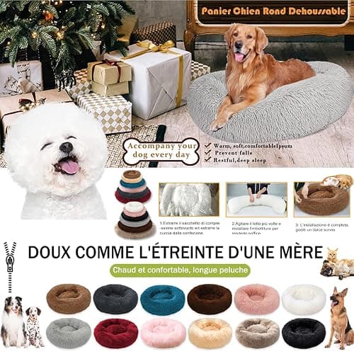 Panier Rond Chien Dehoussable, Coussin Chien Amovible et Lavable, Anti-Dérapant, Lit pour Chien Grande Taille Orthopedique, Moelleux et Confortable (XL:80cm, Marron) thumbnail 2