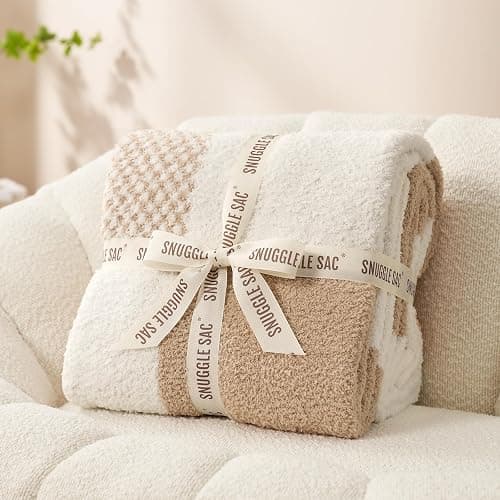 Snuggle Sac Checkered Blanket, Beige Throw Blanket for Couch Plaid Microfiber Fluffy Warm Cozy Fuzzy Soft Throw Blanket Reversible Checkered Blankets for Sofa, Chair, Bed, 50x60 inches thumbnail 2