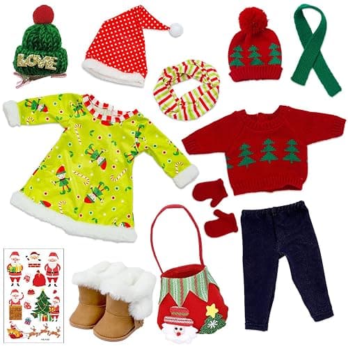 UNICORN ELEMENT 2 Sets Christmas Doll Clothes and Accessories Fit 18 Inch Girl Doll Christmas Santa Costume Including Christmas Dress, Sweater, Hairpin, Hat, Scarf, Boots, etc thumbnail 3