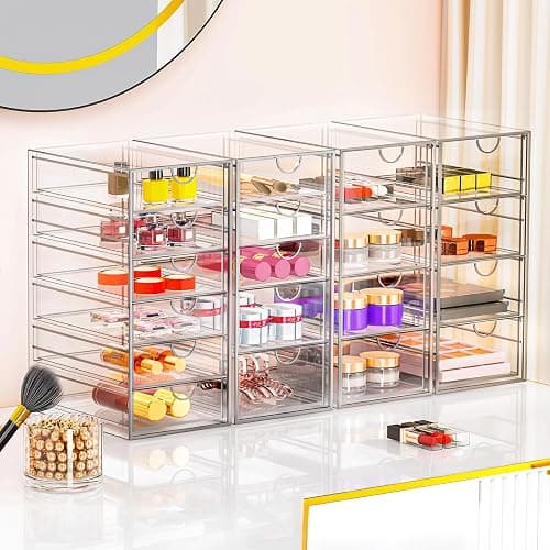 YFXCVSL Acrylic Makeup Organizer with 19 Drawers, 4 Pack Clear Storage Drawers, Bathroom Makeup Organizer for Palettes, Cosmetic, and Beauty Supplies,Ideal for Vanity, Cabinet,Desk Organization thumbnail 6