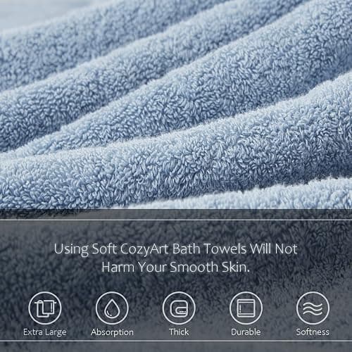 COZYART Light Blue Towel Sets for Bathroom 6Pcs, Turkish Cotton Bath Towel Set Soft Highly Absorbent and Durable 650 GSM Luxury Bathroom Sets with 2 Bath Towels, 2 Hand Towels, 2 Washclothes thumbnail 4