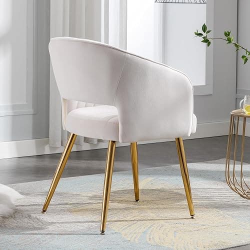 Home Office Chair Velvet Desk Chair Accent Armchair Upholstered Modern Tufted Chairs with Gold Legs for Girls Women Ergonomic Study Seat Computer Task Stools for Living Room(Cream) thumbnail 4