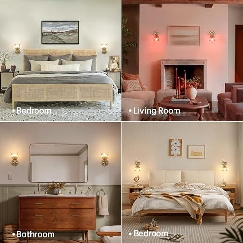 Shenmoyl Vintage Battery Operated Wall Sconce Set of 2, 5000mAh Rechargeable Wall Light, Indoor Battery Powered Wall Lamp for Bedside Bedroom Living Room, Tulip Amber thumbnail 3