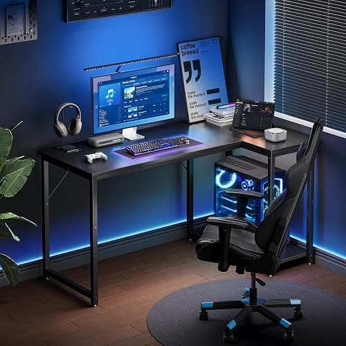 Coleshome L Shaped Gaming Desk, 120x70 cm Computer Desk, Corner Office Desk with Reversible Storage Shelves, Writing Study Table for Work Play Home Office, Black thumbnail 7