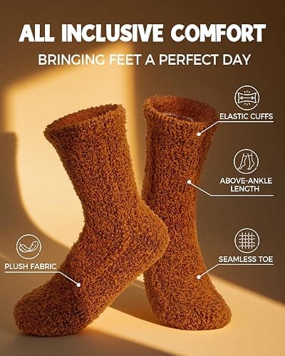RBONIGHT 5 Pairs Fluffy Soft Cozy Warm Fuzzy Socks for Fall Winter Gifts Christmas Stocking Stuffers thumbnail 4