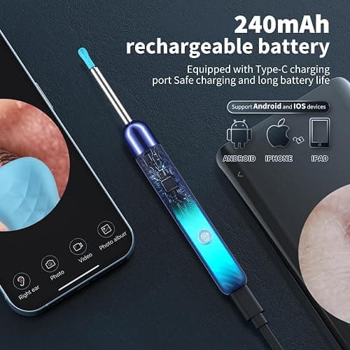 Ear Wax Removal Tool Camera - Ear Cleaner with Camera,1080P Otoscope, Ear Cleaning Tool with 6 Ear Spoon, Ear Camera for iPhone & Android Phones - Blue - Blue thumbnail 4