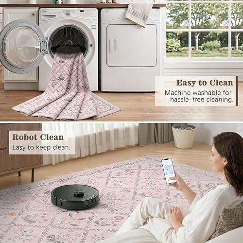 DCX Washable 5x7 Pink Floral Rug for Girls Bedroom, Soft Cottagecore Rug for Baby Girl Nursery, Non Slip Low Pile, Kid & Pet Friendly Vintage Botanical Carpet thumbnail 6